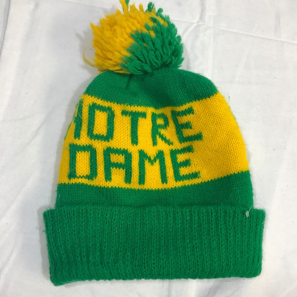notre dame hat snow cap green vintage